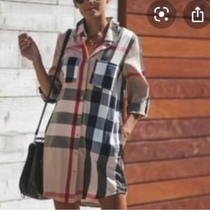 VICI Boulevard Check Button Up Plaid Dress Women’s Midi Tan Black White